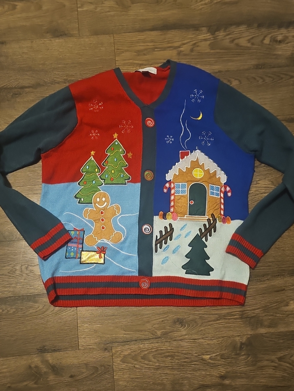 Ugly Sweater Holiday V-Neck Jolly Sweaters Xlarge Embroidered Christmas